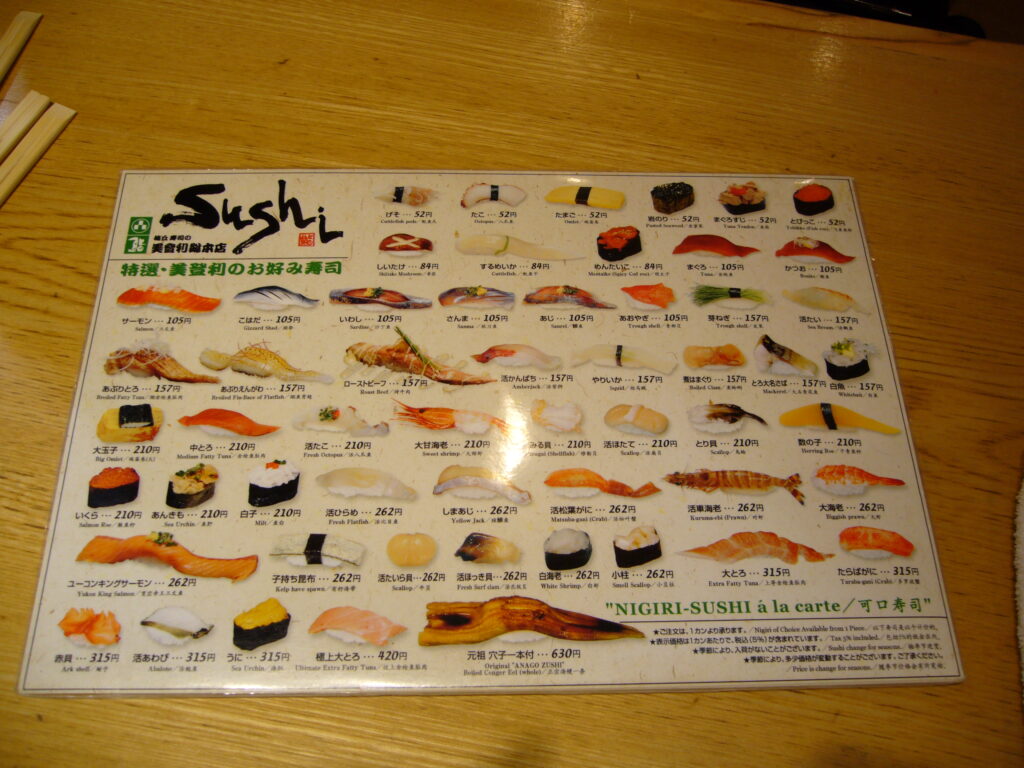 Sushi Menu